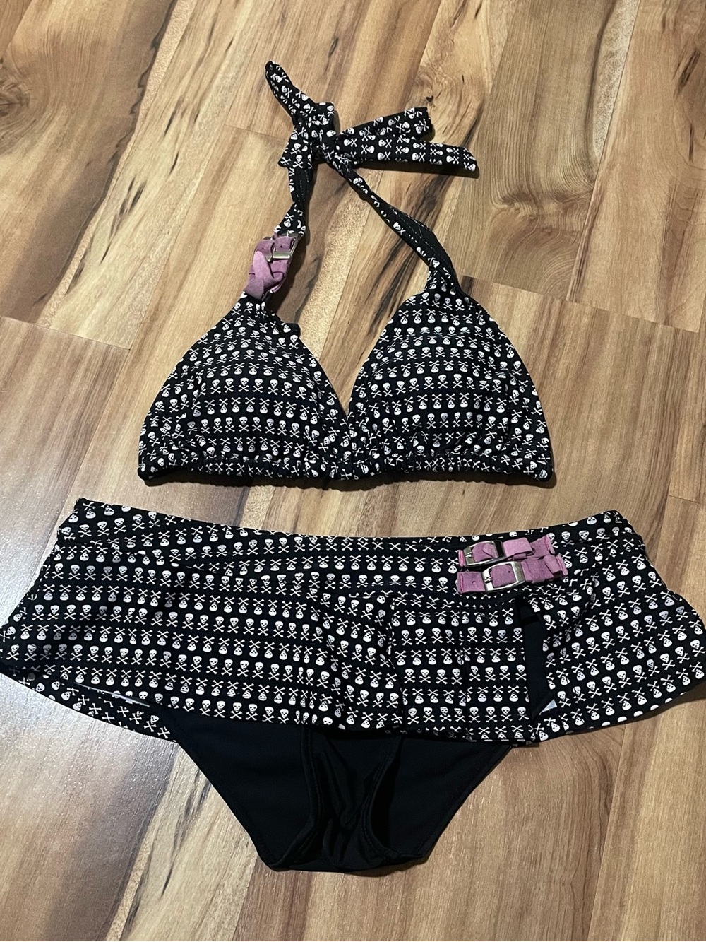 Y2K Emo Gothic Skull Swimsuit Set with Pink Buckles- SHÏ by Journeys Size S